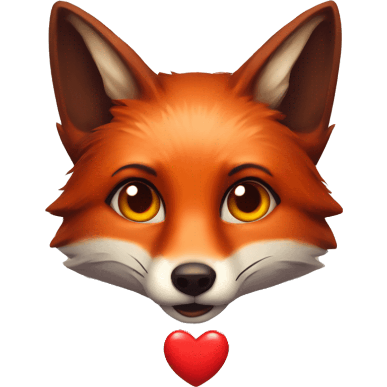 dark red fox face with tiny red heart instead of eyes emoji