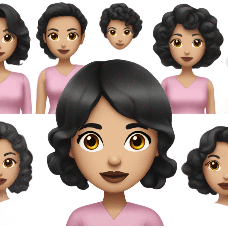 Thick medium black hair with black eyelashes and black eyes and pale pink lip and pink cheek Filipino lady emoji