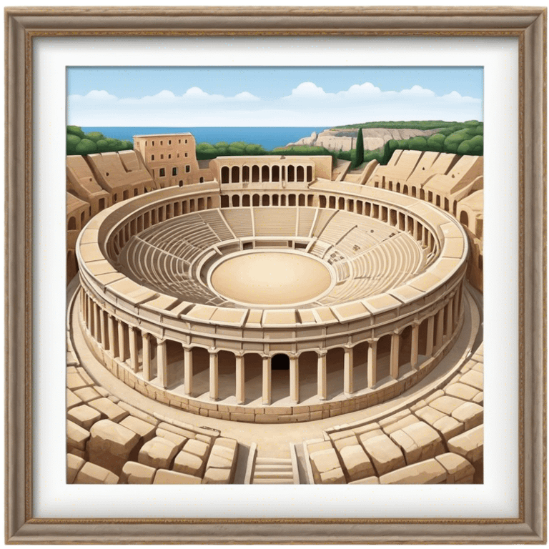 Cinematic Realistic Pula Arena Landmark Emoji, showcasing the ancient Roman amphitheater rendered with detailed weathered stone textures and dramatic lighting. emoji