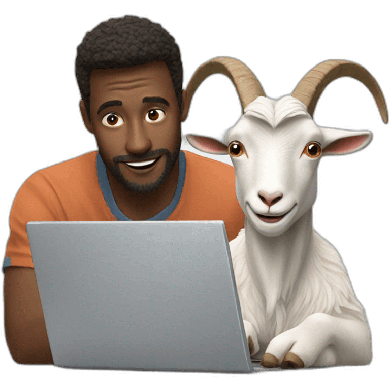 a goat with man behind the laptop emoji