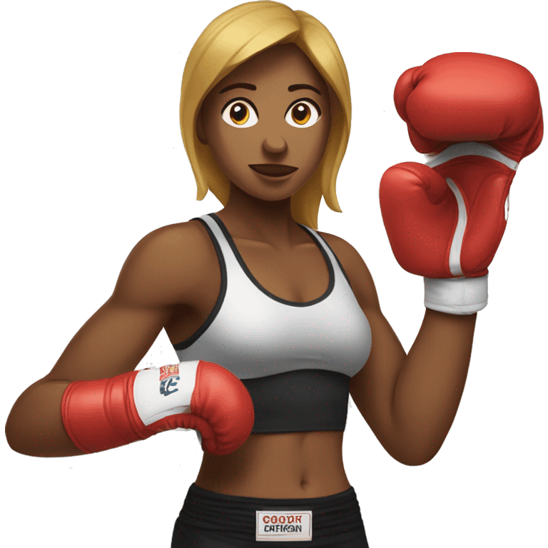 A female boxer with boxing gloves and having a six pack. emoji