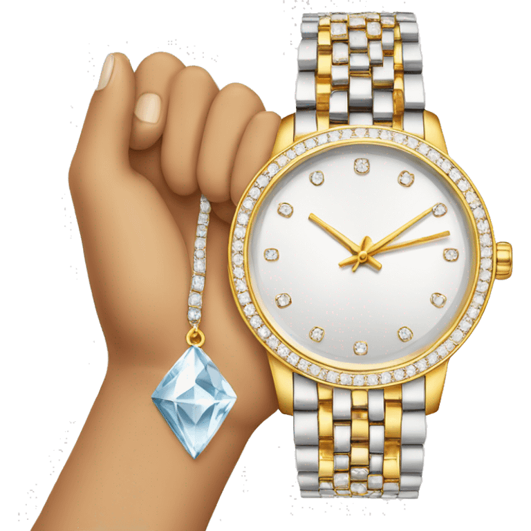 A hand holding up a diamond watch on its wrist emoji