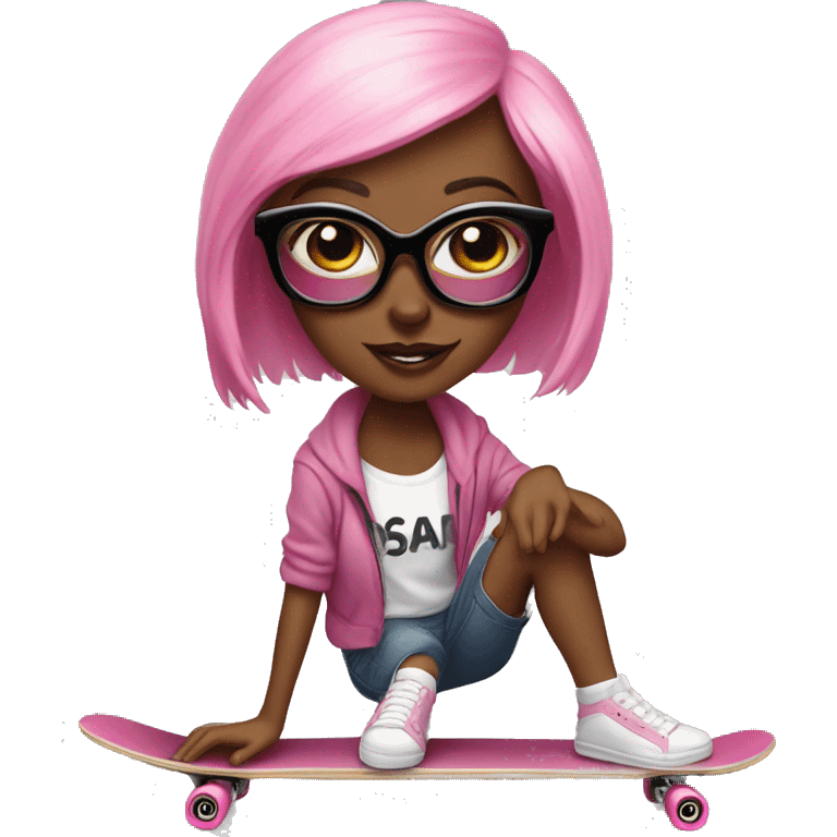 face of girlboss with pink nails in black glasses on a skateboard emoji