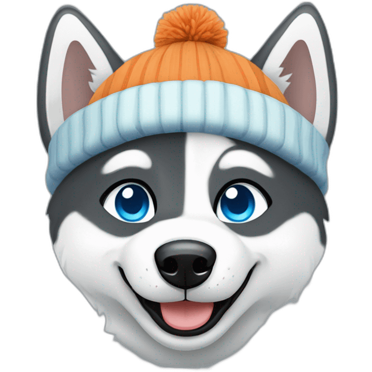 Blue eyed Husky wearing a bobble hat emoji