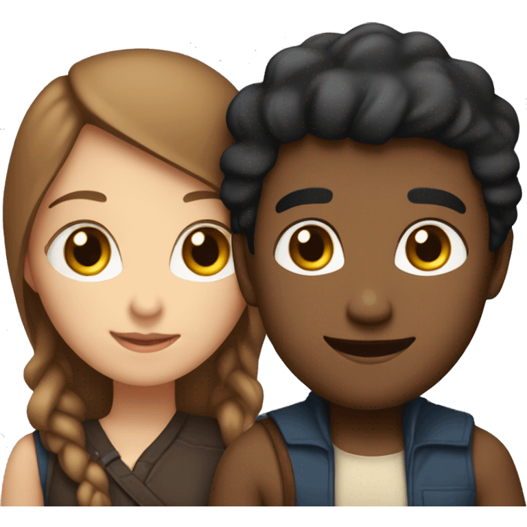 Couple embracing with arms around each other; white woman with blue eyes and brown hair, Indian man with black hair  emoji