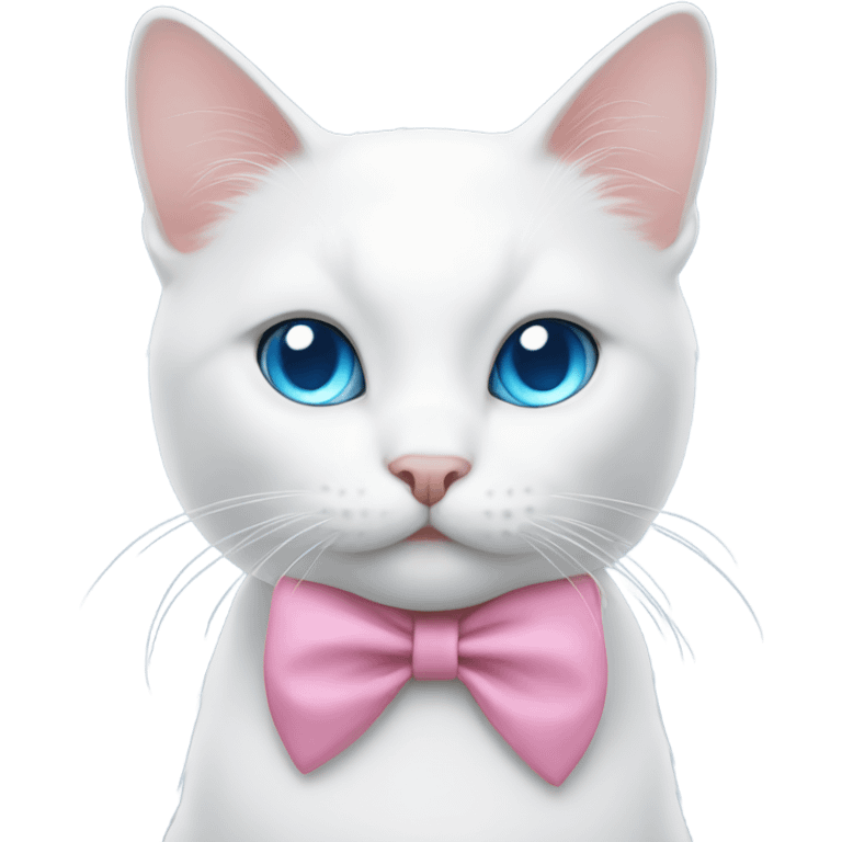 white cat with a pink bow and blue eyes emoji