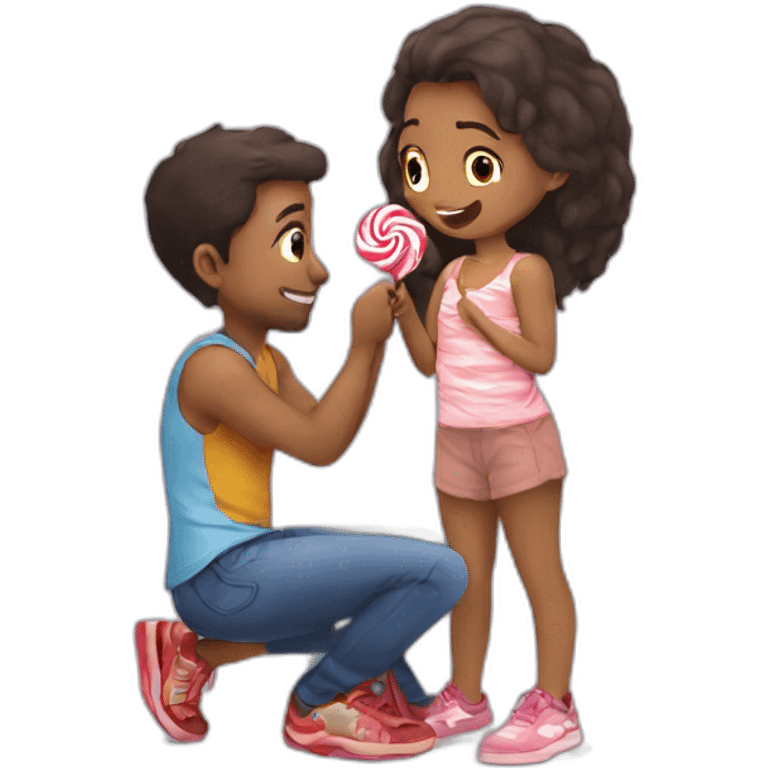 Request ➝  Draw me : girl on her two knees ready to eat a lollipop side view man emoji