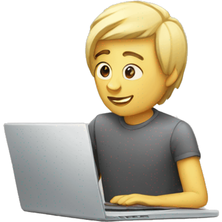 Human with laptop showinng laptop screen emoji