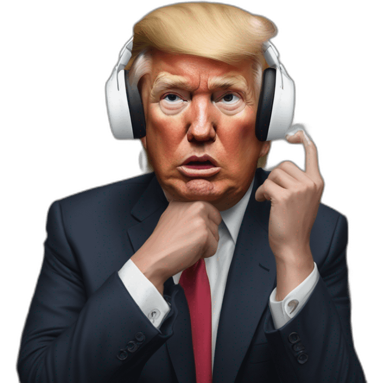 Hyper-realistic painting donald trump losing airpod emoji