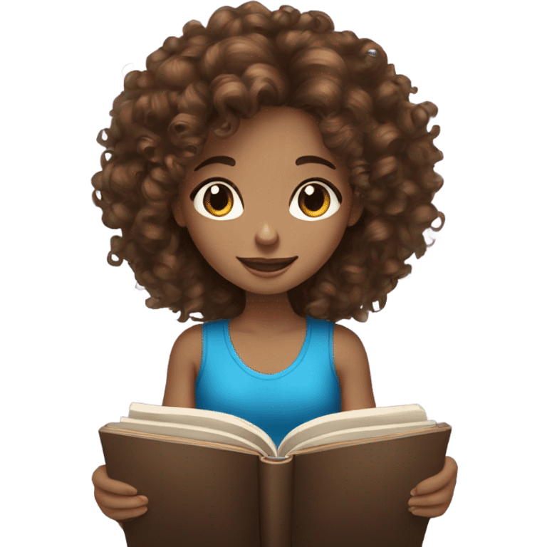  Brown curly hair with blue eyes girl Reading a book emoji