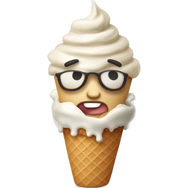 Ice cream cone with vanilla ice cream and a man’s head on top emoji