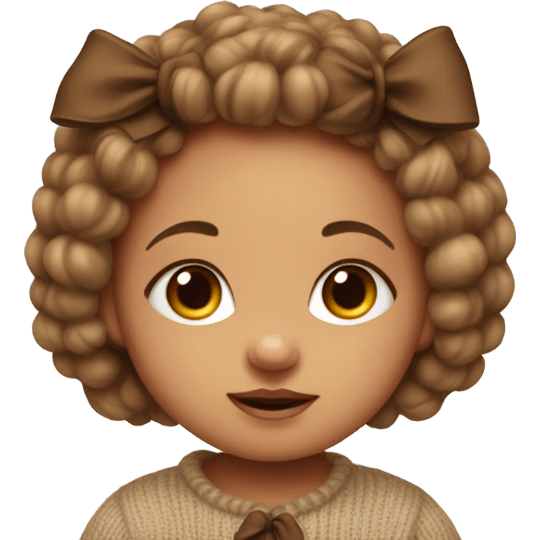 baby girl in cozy sweater and brown bow in her hair emoji