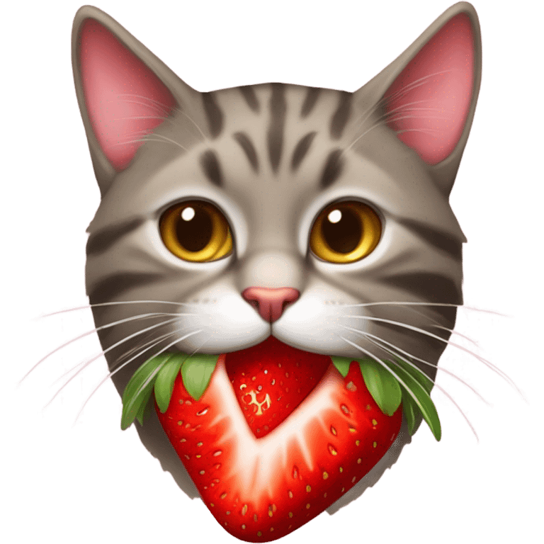 Cat with strawberry in mouth emoji