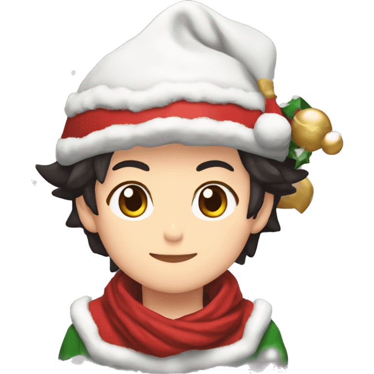 Tanjiro kamado con gorro de Navidad emoji