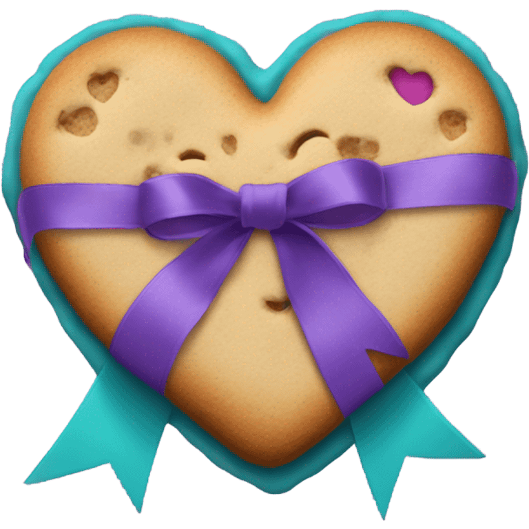 Cookie heart with teal purple support ribbon loop emoji