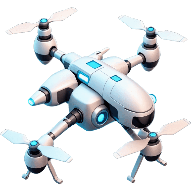 Clash of Clans aesthetic: Cinematic Playful 3D Isometric Robot Drone Emoji, rendered in a 3D vector-style similar to standard emojis with minimal shading and bold, simplified shapes. A compact, distinct form with signature details, softly glowing with a futuristic sci-fi warfare charm. Simplified yet unmistakably iconic, highly detailed and consistent, glowing with a soft radiance and high shine. Stylized with a touch of high-tech brilliance and a soft glowing outline, capturing the essence of a beloved gaming relic with a friendly, playful manner! emoji