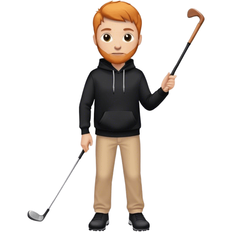 ginger adult male holding holf club wearing black hoodie emoji