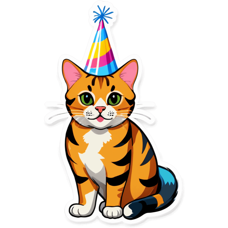 Bengal cat with birthday hat emoji