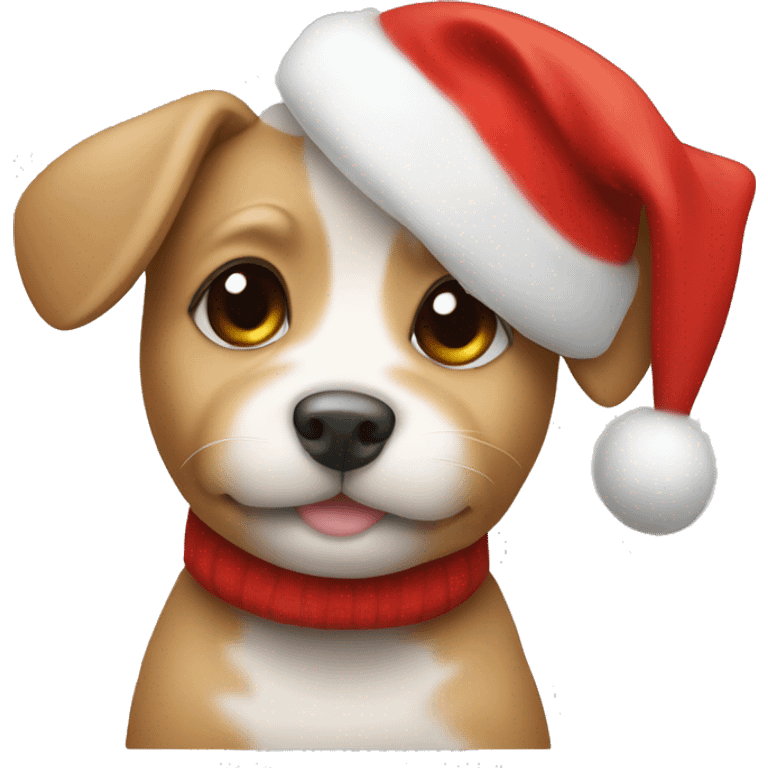 cute small puppy wearing christmas hat emoji