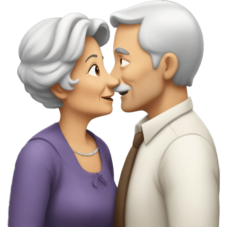 old lady with brown hair kissing man with brown hair emoji