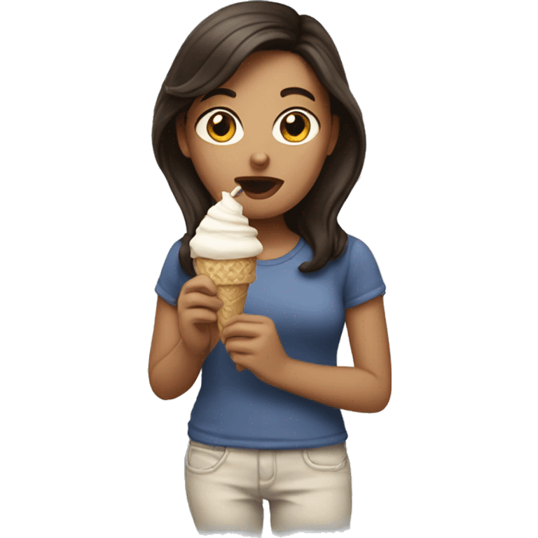 brunette eating ice cream emoji