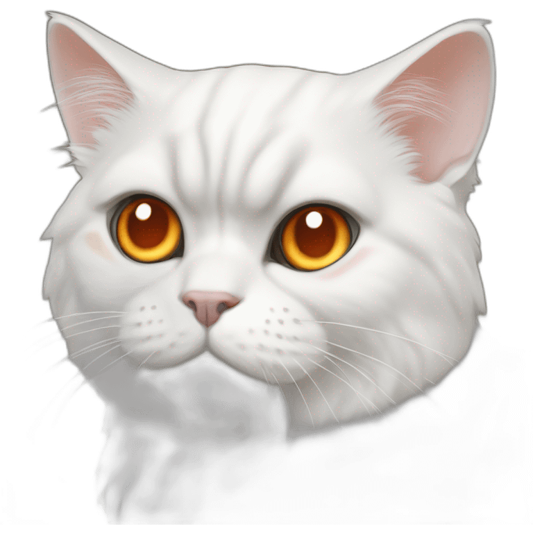 head of a white persian chinchilla cat with orange eye that look stupid emoji