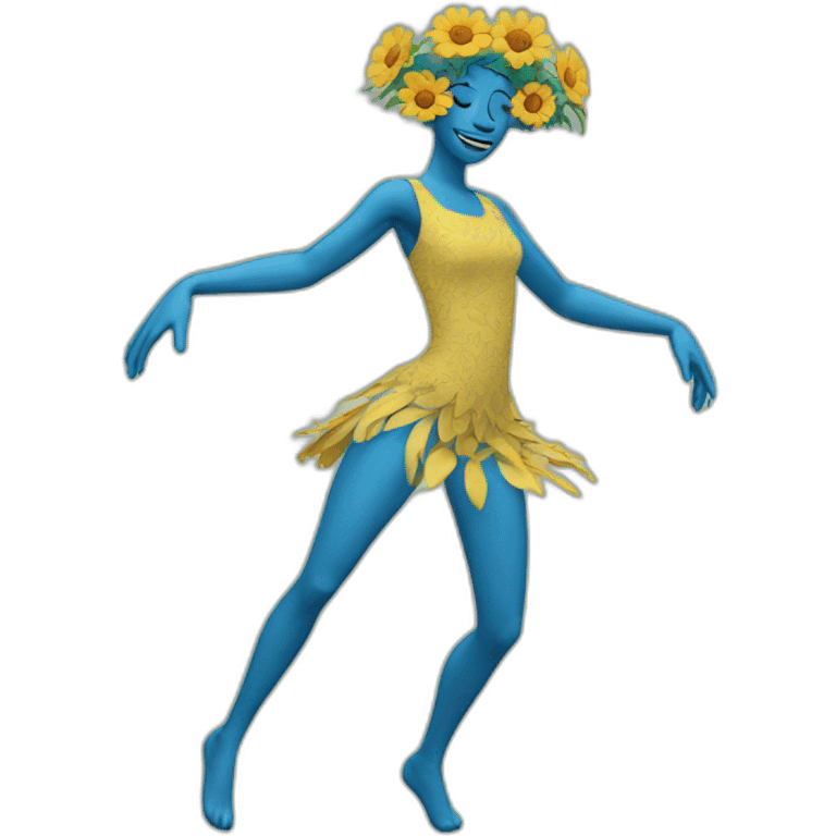 flower head blue body two arms two legs dancing emoji