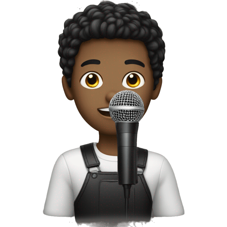 A boy with black hair holding a microphone  emoji