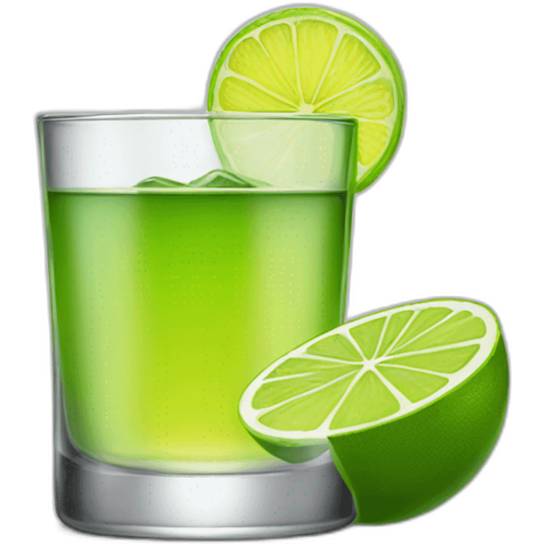 A single tequila glass with a single slice of green lemon piece on it emoji