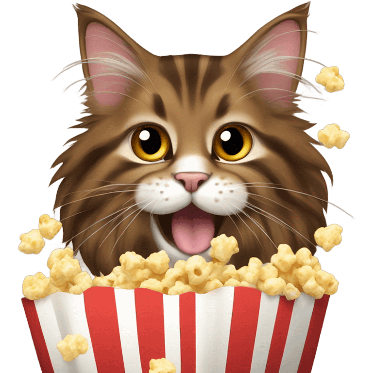 Brown Maine coon eating popcorn  emoji