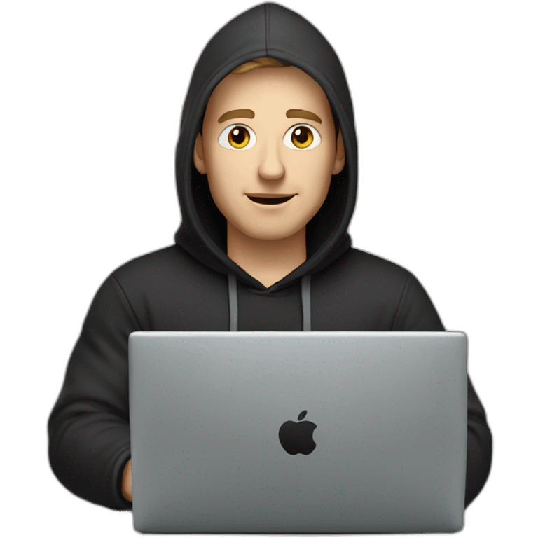 white man with a typing on apple computer wearing a black hoodie emoji