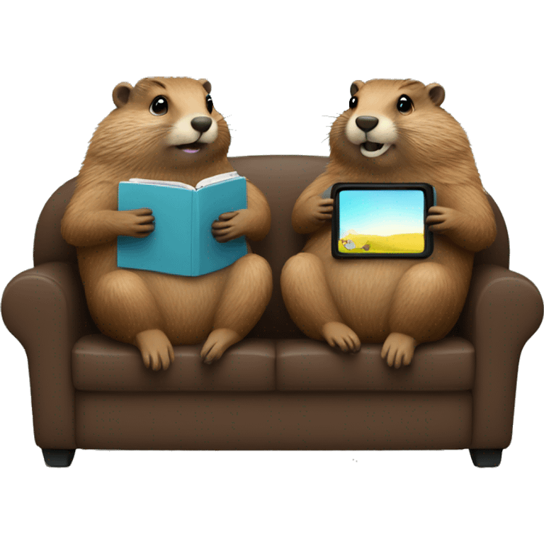 Groundhog couple loving each other watching TV  emoji