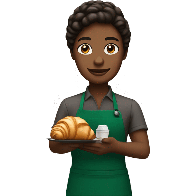 Starbucks barista serving coffee and croissant emoji