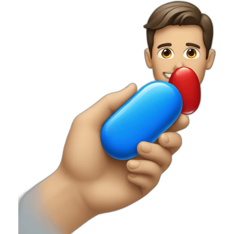 a man handing a blue pill and red pill emoji