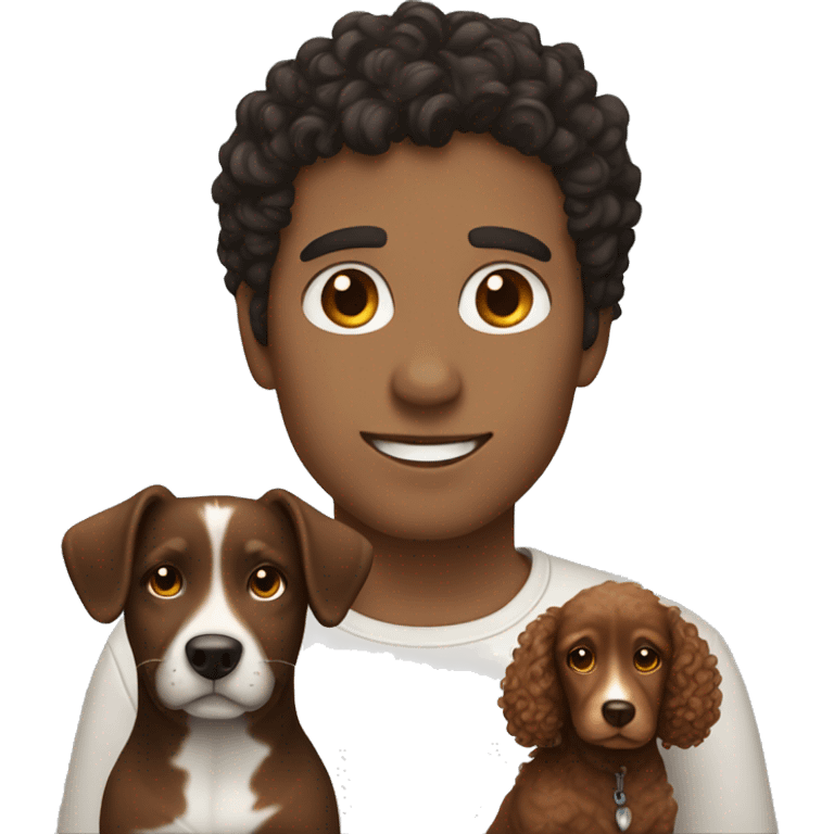 dark haired guy and dark haired curly girl with brown dog emoji