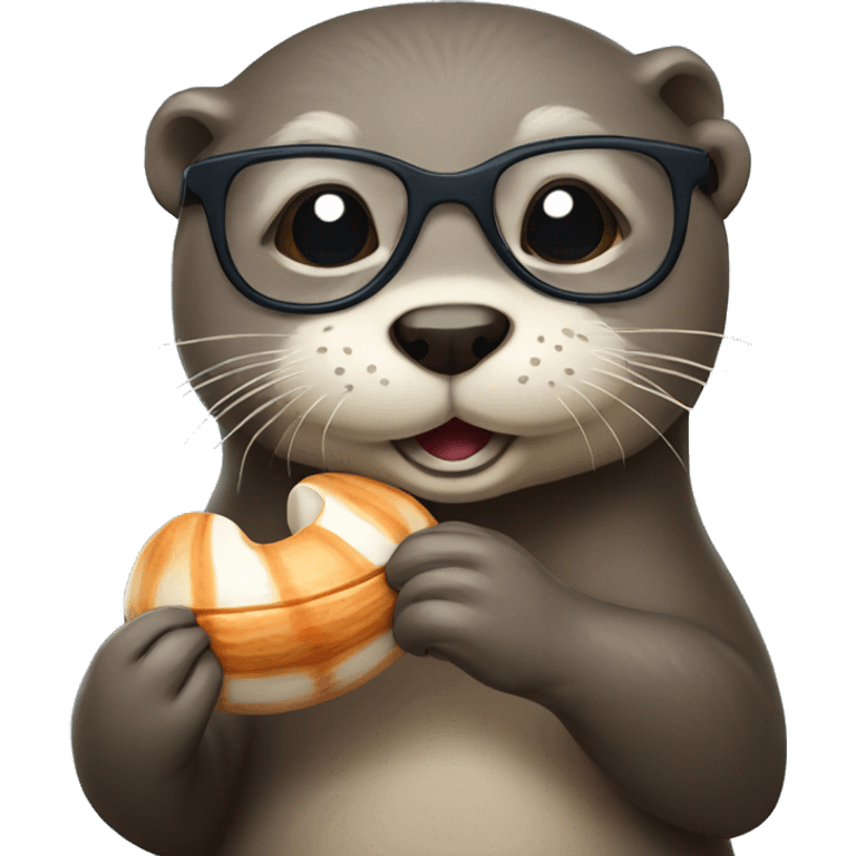 Otter with glasses holding clam emoji