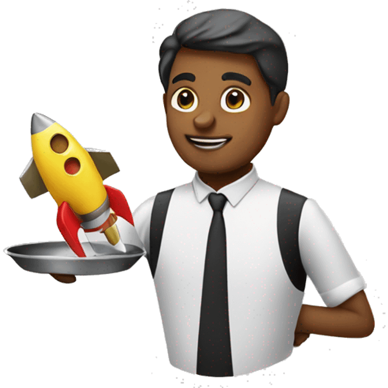 waiter with a rocket on his tray emoji