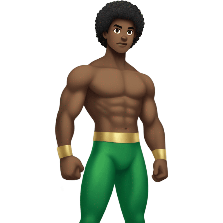 shirtless Muscular Afro teenage boy standing in a green superhero as prince Namor. emoji