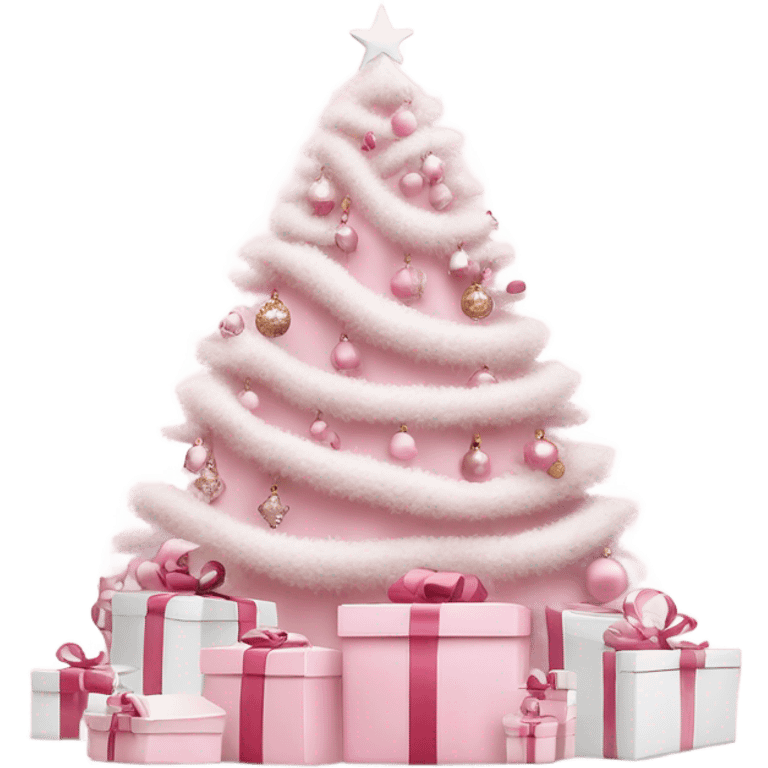 Light pink Christmas gifts under a white Christmas tree  emoji