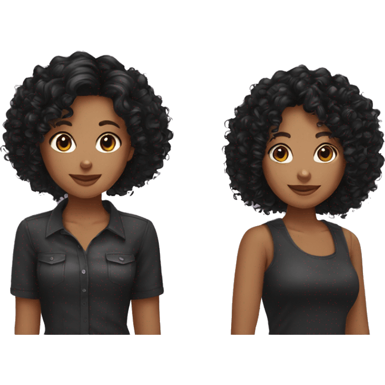 2 girls curly hair and wavy black color hair friends emoji