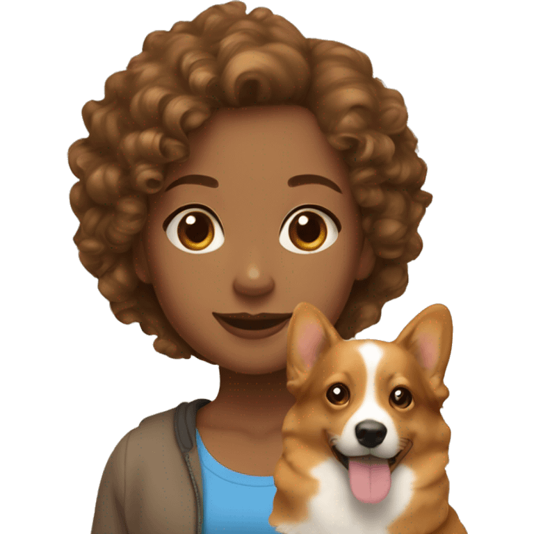 LIGHT BROWN SLIN GIRL WITH CURLY BROWN HAIR and a CORGI emoji