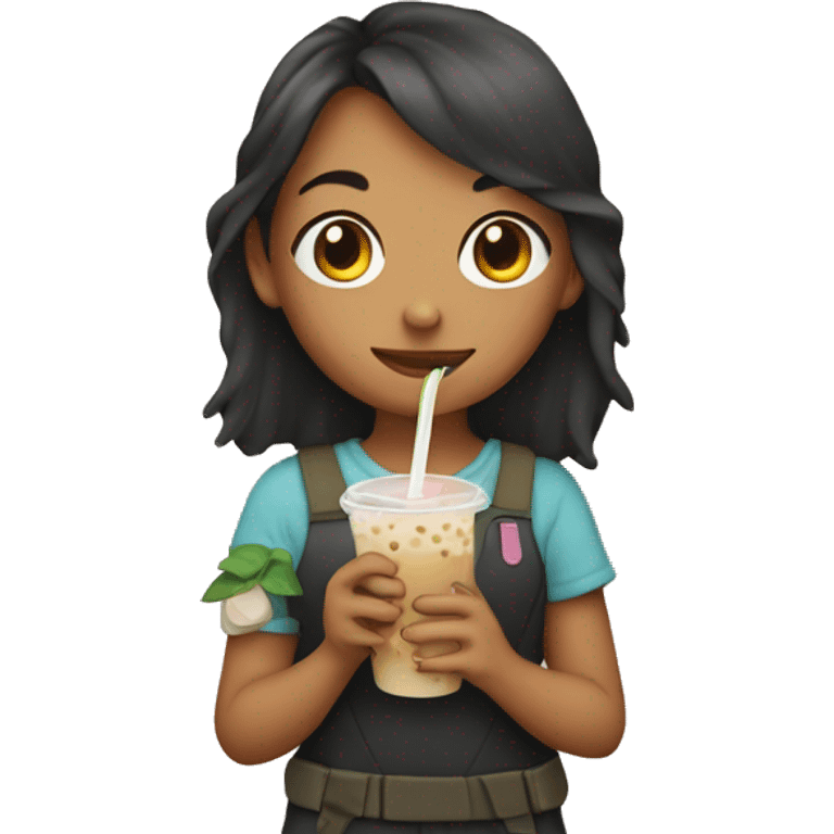 Girl holding boba emoji