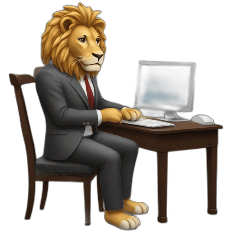  a lion in a suit typing on a computer emoji