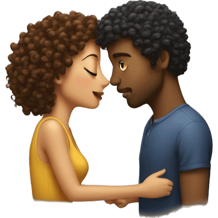 man with curly hair kisses women emoji