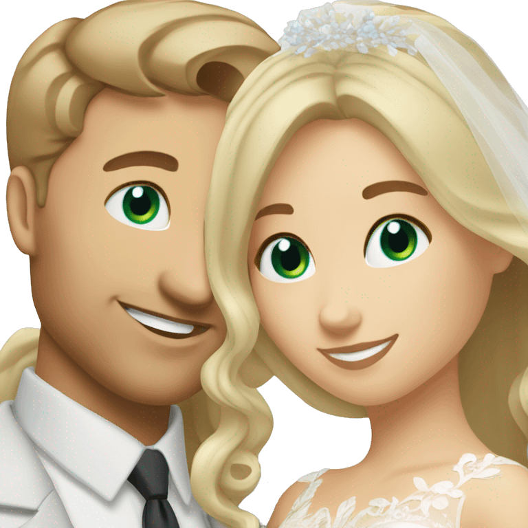 bride green eyes brown hair and groom blue eyes blonde hair  emoji