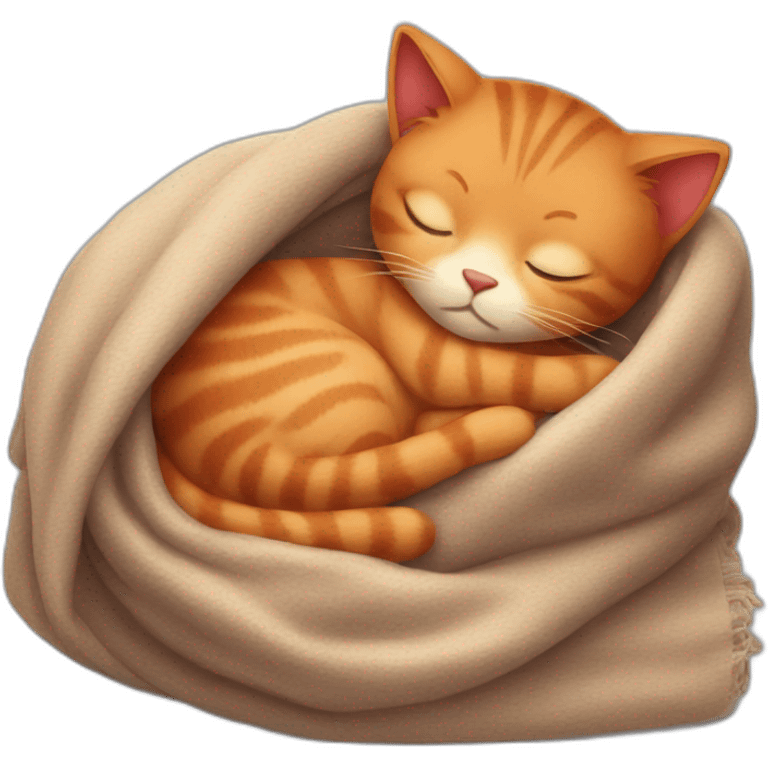 Red cat sleeping with blanket emoji