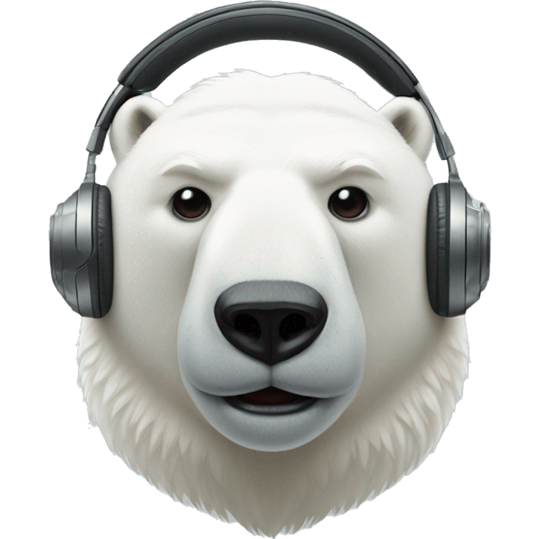 handsome polar bear dj, emoji head, looking forward, wearing cool sunglasses, wearing over-ear headphones on top of head emoji