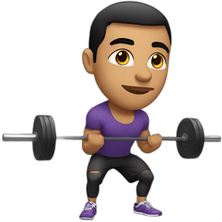 latin man, 30 years old, doing squat with a bar in the gym emoji