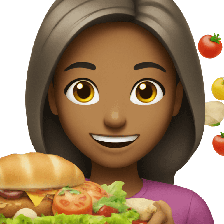 smiling girl with food emoji