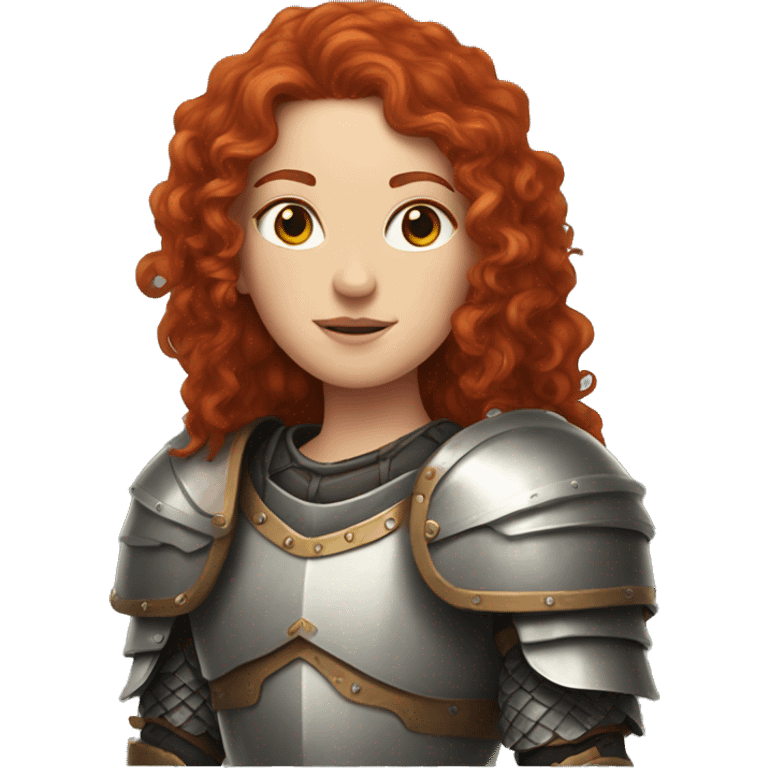 a white girl with long red curly hair and freckles, wearing armor emoji